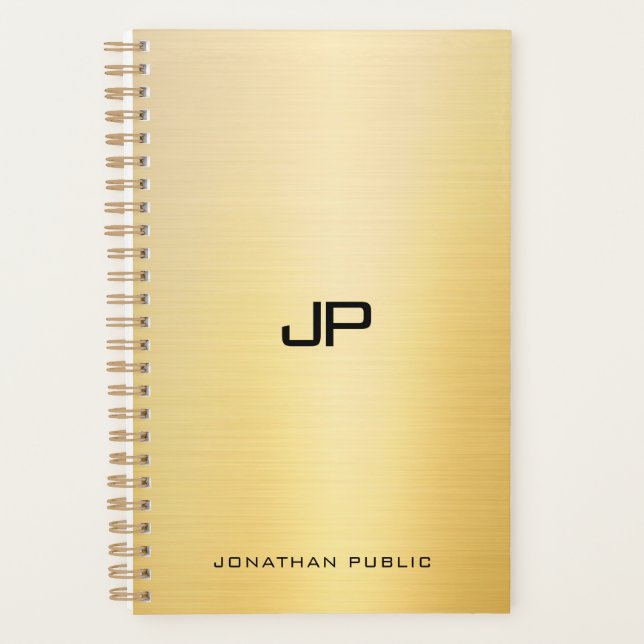 Elegant Faux Gold Modern Monogram Name Template Planner (Front)