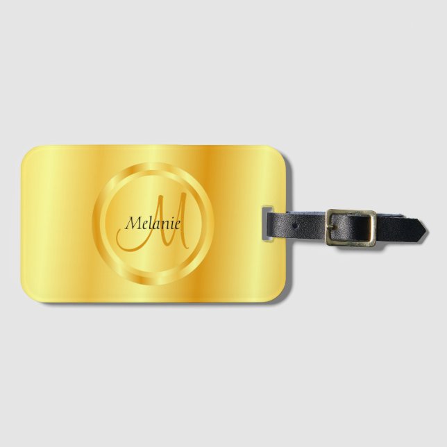 Elegant Faux Gold Modern Monogrammed Template Luggage Tag (Front Horizontal)
