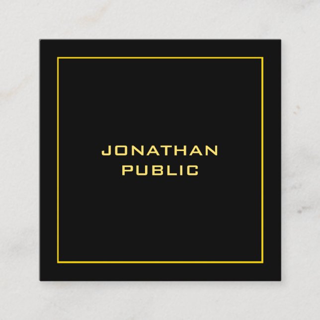 Elegant Faux Gold Modern Personalized Black Square Business Card (Front)