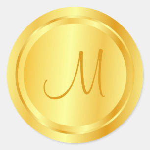 Elegant Faux Gold Monogrammed Template Modern Classic Round Sticker