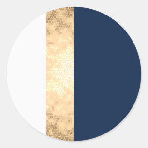 elegant faux gold, navy blue, white stripes classic round sticker