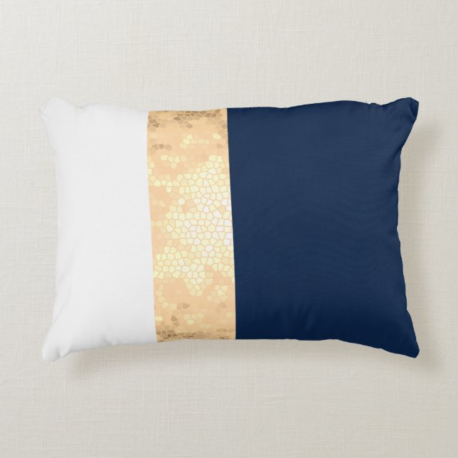 elegant faux gold, navy blue, white stripes decorative cushion (Front)