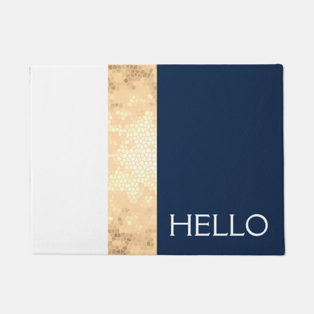 elegant faux gold, navy blue, white stripes doormat (Front)