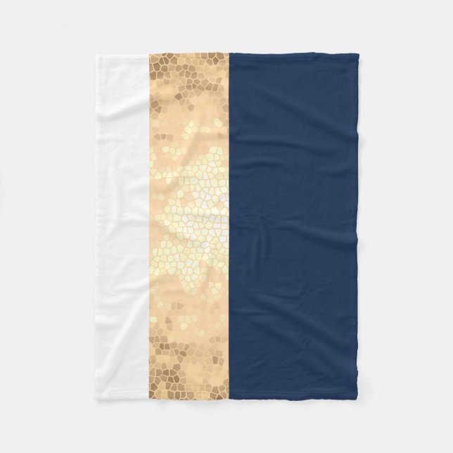 elegant faux gold, navy blue, white stripes fleece blanket (Front)
