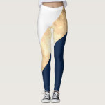 elegant faux gold, navy blue, white stripes leggings<br><div class="desc">Modern and elegant faux gold, navy blue and white stripes.</div>