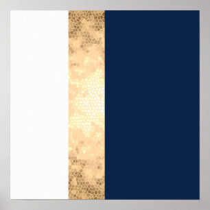 elegant faux gold, navy blue, white stripes poster