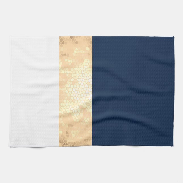 elegant faux gold, navy blue, white stripes tea towel (Horizontal)