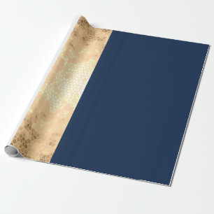 elegant faux gold, navy blue, white stripes wrapping paper