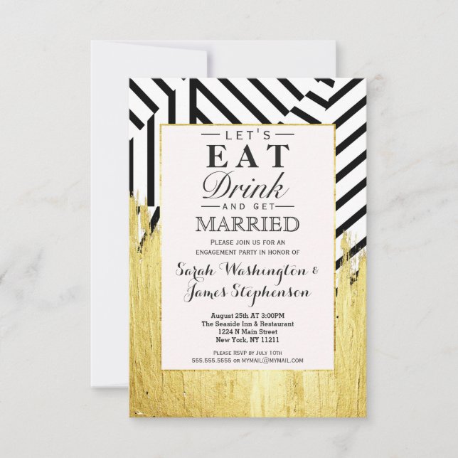 Elegant Faux Gold Paint Strokes & Stripes Pattern Invitation (Front)