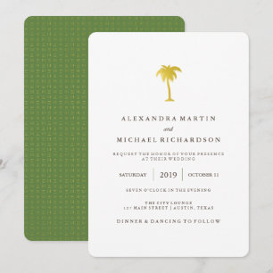 Elegant Faux Gold Palm Tree Wedding   Green Invitation