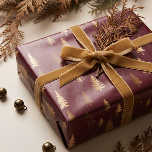 Elegant Faux Gold Pine Tree Forest Christmas Wrapping Paper