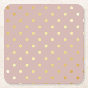 elegant faux gold pink polka dots square paper coaster