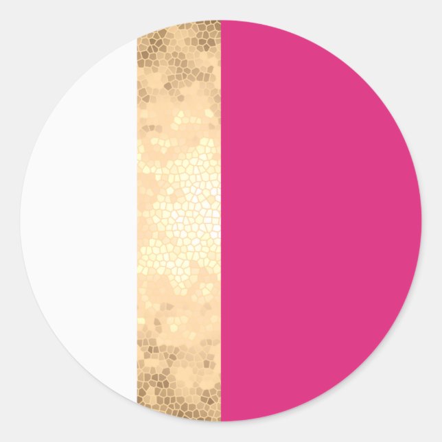 elegant faux gold pink white stripes classic round sticker (Front)