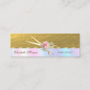 Elegant Faux Gold Scissors, Rose,Holographic Mini Business Card