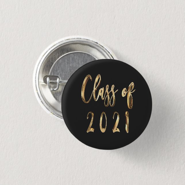 Elegant Faux Gold Script Class of 2021 Black 3 Cm Round Badge (Front & Back)