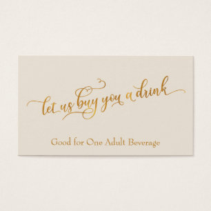 Elegant Faux-Gold Script Cream Drink Tickets