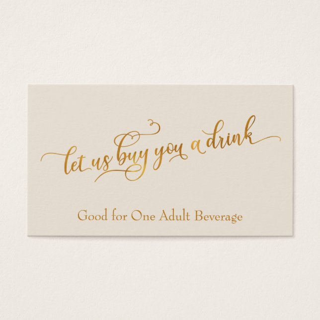 Elegant Faux-Gold Script Cream Drink Tickets (Front)