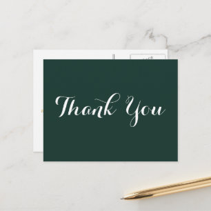Elegant Faux Gold Script Green Wedding Thank You Postcard