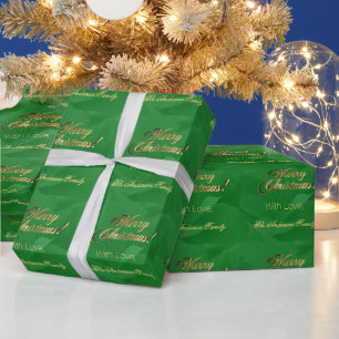 Elegant Faux Gold Script Merry Christmas Green Wrapping Paper