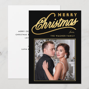 Elegant Faux Gold Script Merry Christmas Photo Holiday Card