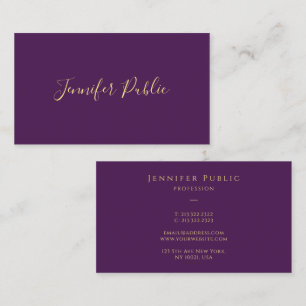 Elegant Faux Gold Script Template Purple Luxury Business Card