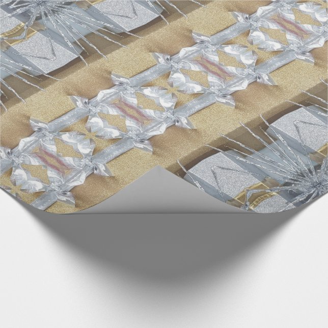 Elegant Faux Gold Silver Ribbon Pattern Christmas Wrapping Paper (Corner)