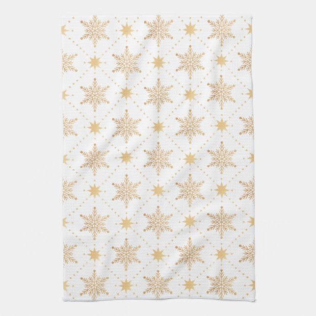 Elegant Faux Gold Snowflakes Christmas Patttern Tea Towel (Vertical)