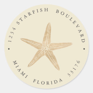 Elegant FAUX GOLD Starfish coastal Return address Classic Round Sticker