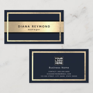 Elegant Faux Gold Stripe deep/dark blue Business Card