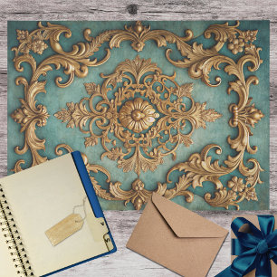 Elegant Faux Gold Teal Decoupage Tissue Paper