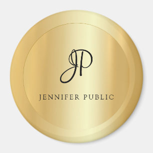 Elegant Faux Gold Template Monogram Modern Large Magnet