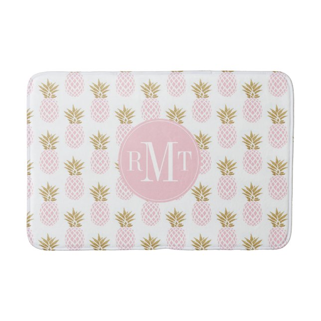 Elegant faux gold tropical pineapple pattern bath mat (Front)
