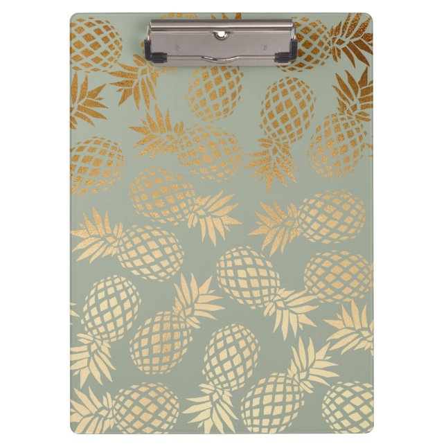 elegant faux gold tropical pineapple pattern clipboard (Front)