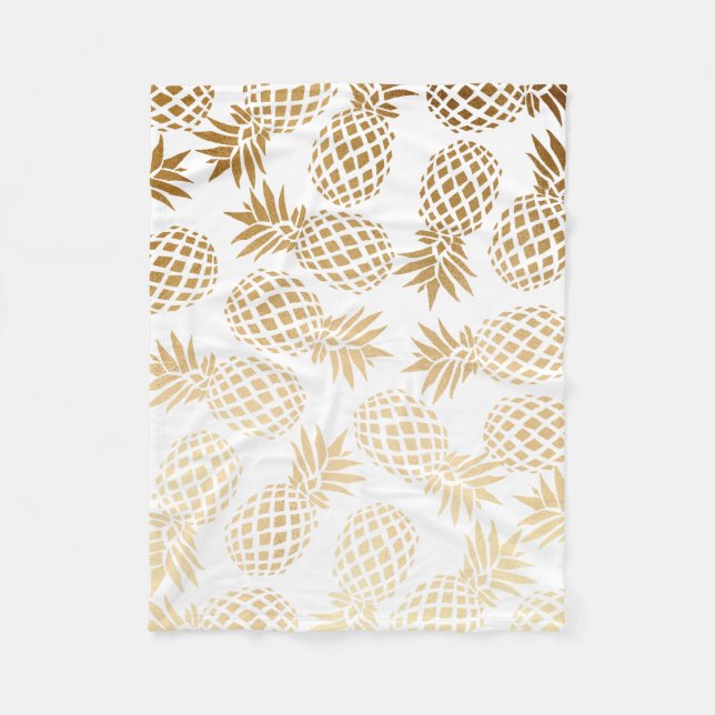 elegant faux gold tropical pineapple pattern fleece blanket (Front)