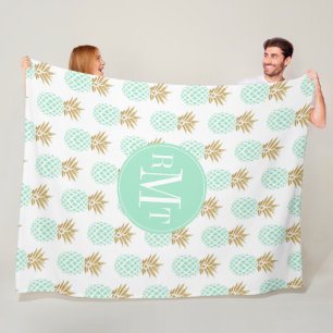 Elegant faux gold tropical pineapple pattern fleece blanket