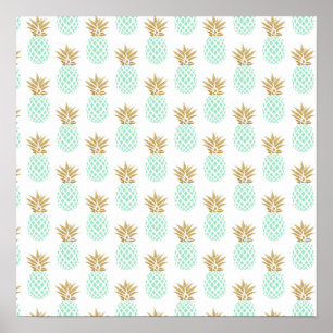 Elegant faux gold tropical pineapple pattern poster
