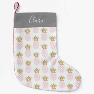 Elegant faux gold tropical pineapple pattern small christmas stocking