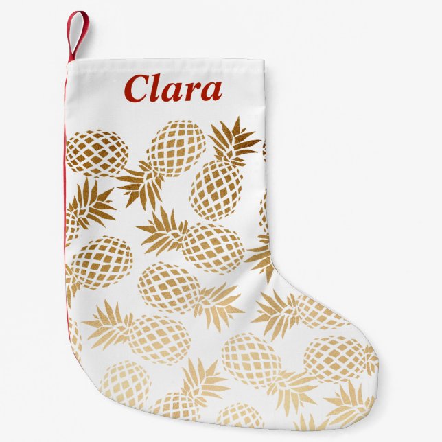elegant faux gold tropical pineapple pattern small christmas stocking (Front)