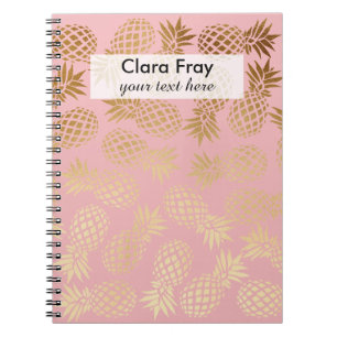elegant faux gold tropical pineapple pattern spiral notebook