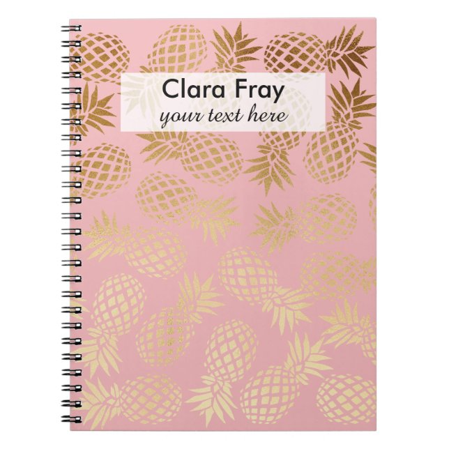 elegant faux gold tropical pineapple pattern spiral notebook (Front)