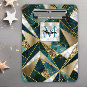 Elegant faux gold turquoise geometric clipboard