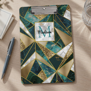 Elegant faux gold turquoise geometric clipboard