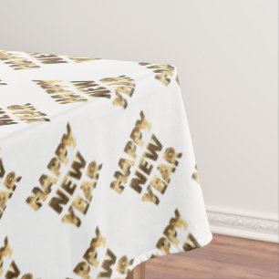 Elegant Faux Gold Typography Happy New Year Tablecloth