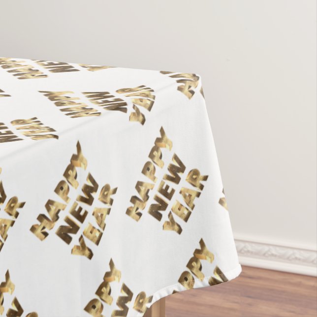 Elegant Faux Gold Typography Happy New Year Tablecloth (In Situ)