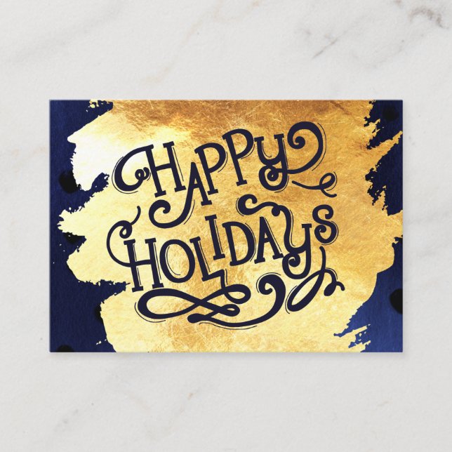 Elegant Faux Gold Watercolor Happy Holidays Business Card (Front)