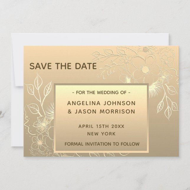 Elegant Faux Gold Wedding Save The Date (Front)
