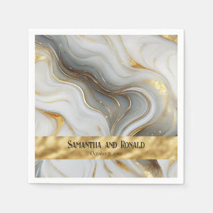 Elegant Faux Gold, White & Grey Marbled Wedding Napkin
