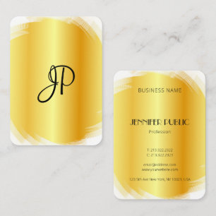 Elegant Faux Gold White Modern Monogram Template Business Card