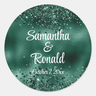 Elegant Faux Green Glitter and Foil Wedding Classic Round Sticker