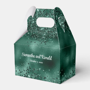 Elegant Faux Green Glitter and Foil Wedding Favour Box